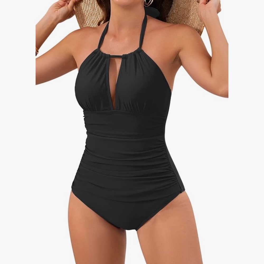 Elegant Black Halter One-Piece Swimsuit